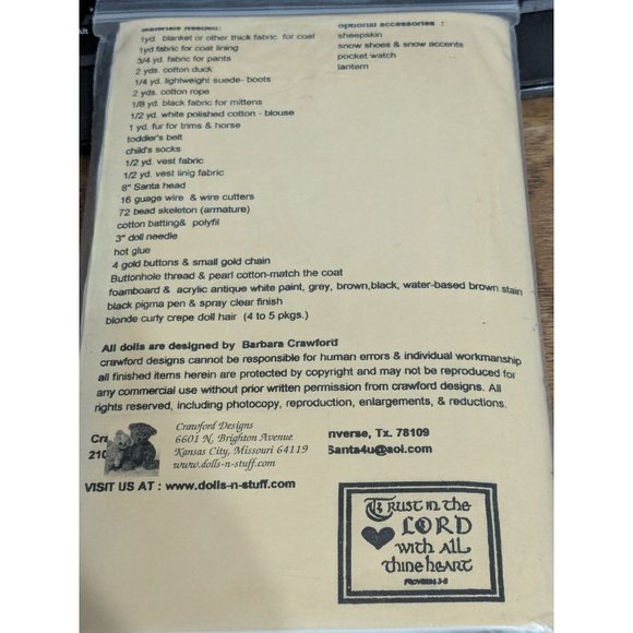 Frontier Santa and Horse 24 inch Doll Pattern UNCUT from Dolls n' Stuff VTG - Picture 4 of 4